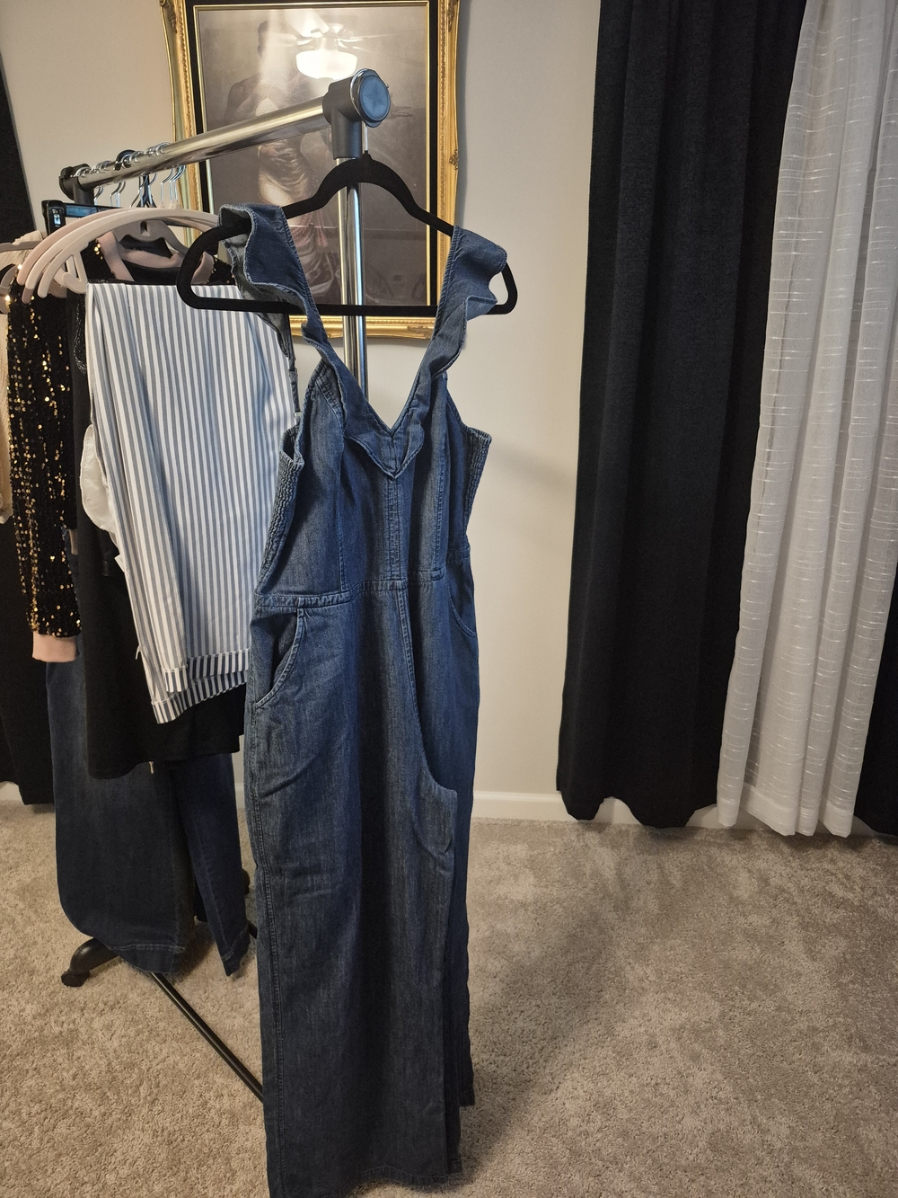 & Other Stories Blue Denim Wide-Leg Jumpsuit with Ruffle Straps